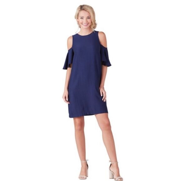 Mud Pie Boutique | Navy Blue Cold Shoulder Cora Dress | Size Medium (8-10) - Picture 2 of 11